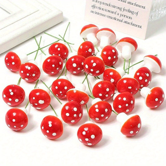 Set of 20 red artificial mushrooms for home decor, ideal for birthdays and special occasions.