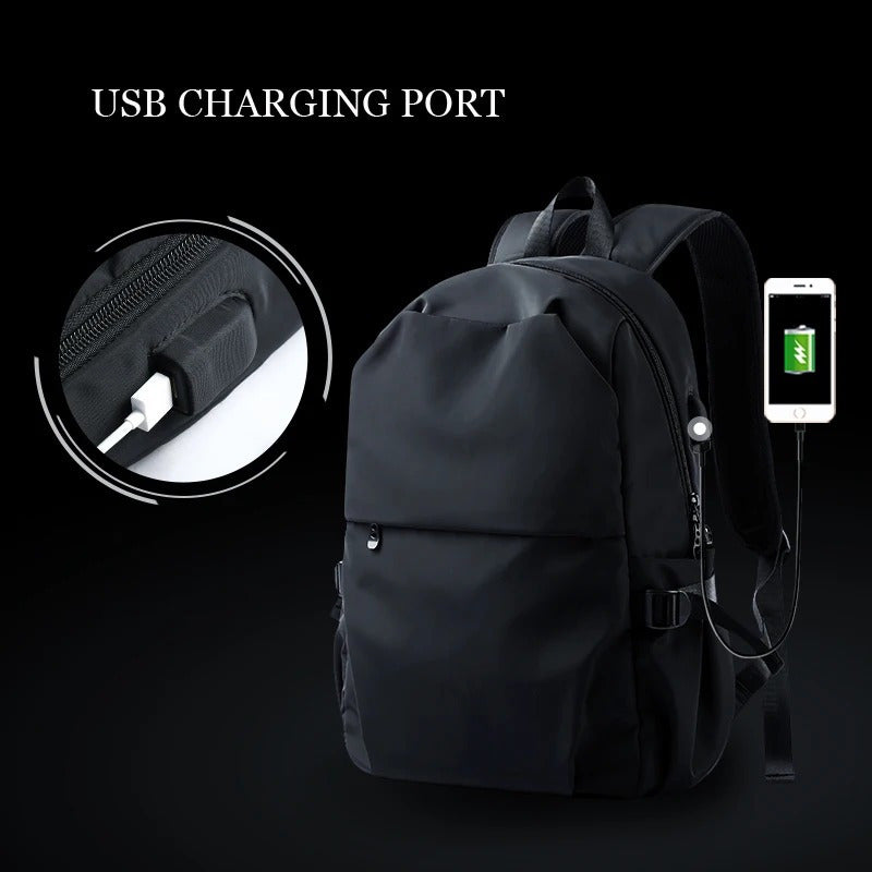 All-in-one men's backpack for travel, business, and daily use - waterproof, spacious, with laptop compartment and USB port.