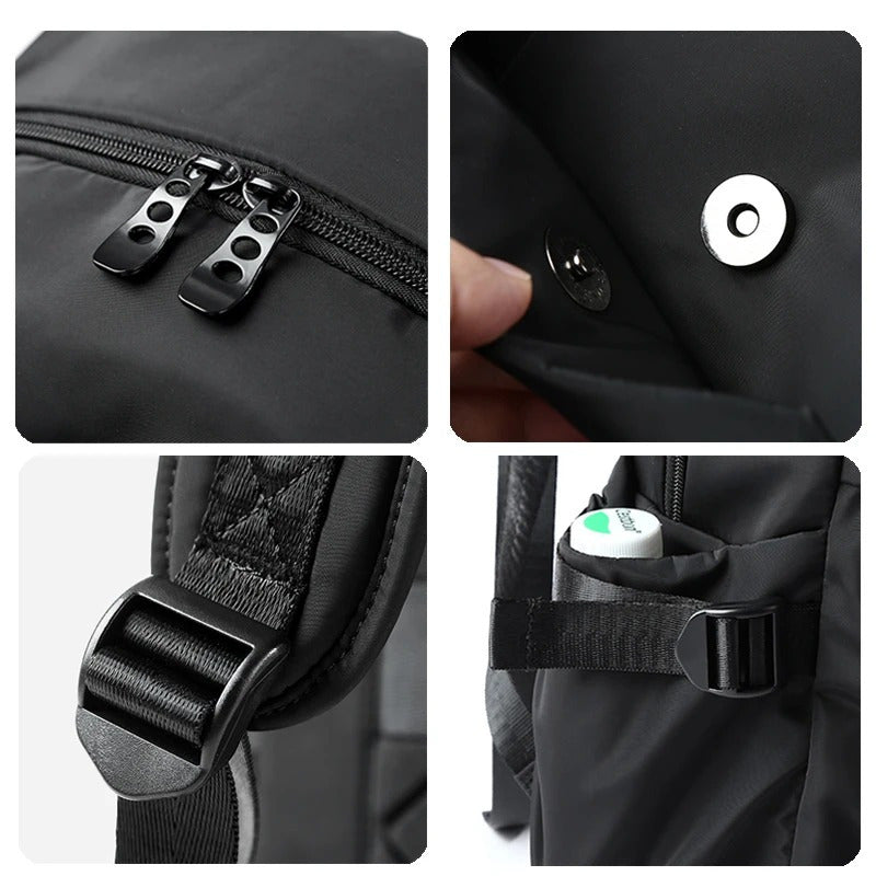 All-in-one men's backpack for travel, business, and daily use - waterproof, spacious, with laptop compartment and USB port.