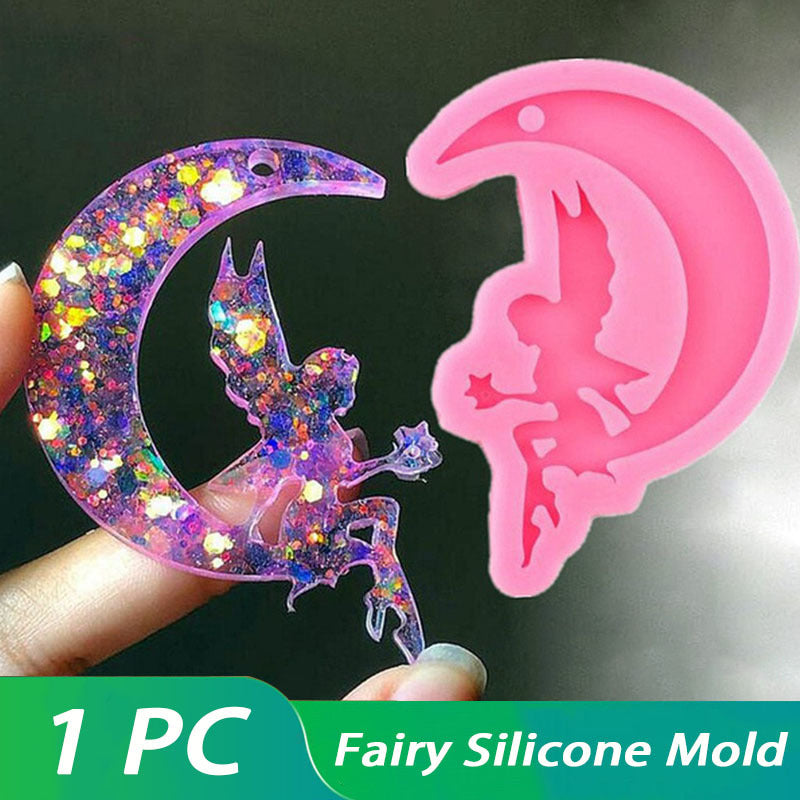 Create beautiful accessories and crafts with the 1pc Shimmering Moon & Fairy Angel Cat Paw Silicone Mold. This versatile mold can be used to make DIY epoxy resin keychains, necklaces, jewelry pendants, and polymer clay crafts. It is also food-safe