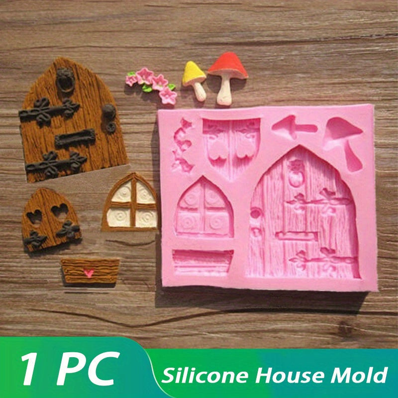 Silicone Fairy House Door Chocolate Mold - Oziq-ovqat xavfsiz, 3D Multfilm Pishirish Shabloni Tortni Bezaklash uchun - DIY Shirinliklar va Taomlar uchun Oshxona Ta'minotlari