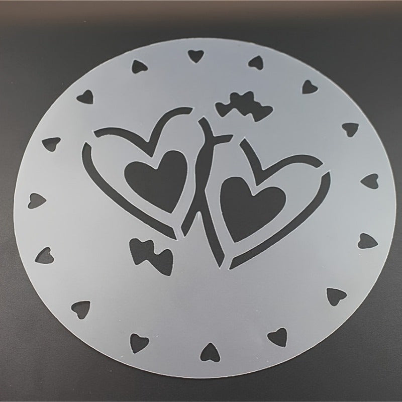 Set of 4 Cake Top Stencils - Stylish Plastic Molds with Heart, Flower & Swirl Patterns, Safe for Food Use, Featuring "Happy Birthday" & Balloon Designs, Ideal for Celebratory Baking, Comes in OPP Bag Packaging, Essential Cake Decorating Tools.