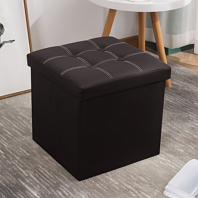 1pc Faux Leather Shoe Changing Stool with Foam Padded Seat - Large Capacity Storage Bench for Bedroom & Hallway, Multifunctional Organizer with Sturdy Fabric Box for Clothes & Accessories