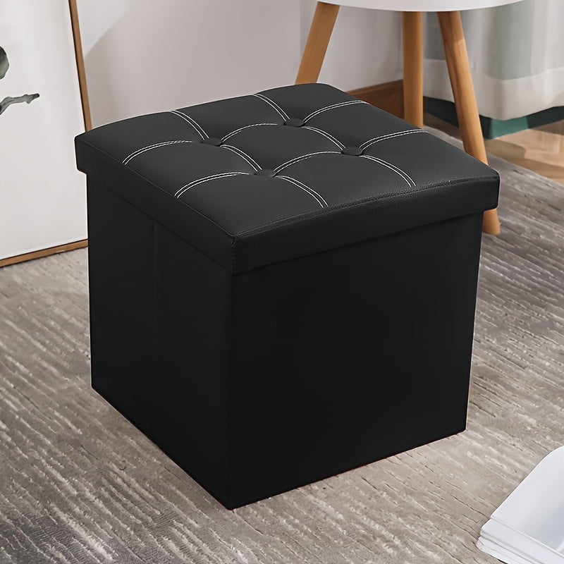 1pc Faux Leather Shoe Changing Stool with Foam Padded Seat - Large Capacity Storage Bench for Bedroom & Hallway, Multifunctional Organizer with Sturdy Fabric Box for Clothes & Accessories