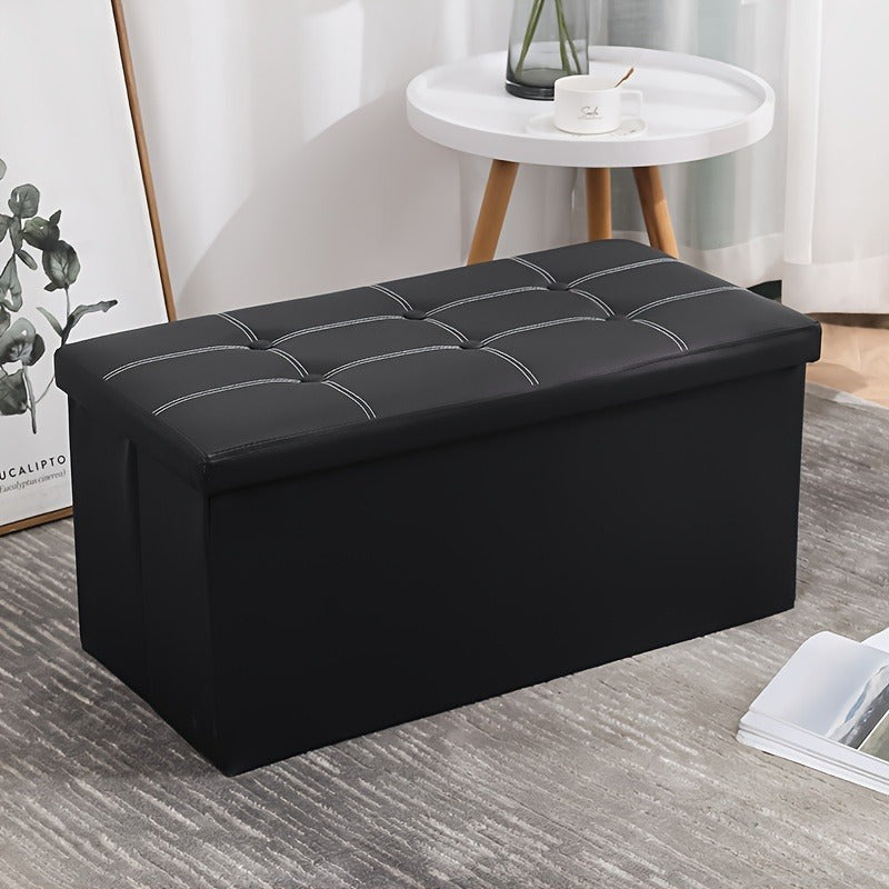 1pc Faux Leather Shoe Changing Stool with Foam Padded Seat - Large Capacity Storage Bench for Bedroom & Hallway, Multifunctional Organizer with Sturdy Fabric Box for Clothes & Accessories