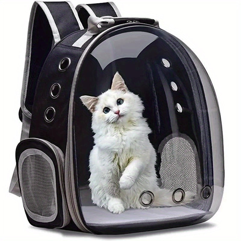 Compact cat carrier backpack with breathable design and secure zippered capsule for small pets, perfect for travel and outdoor activities.