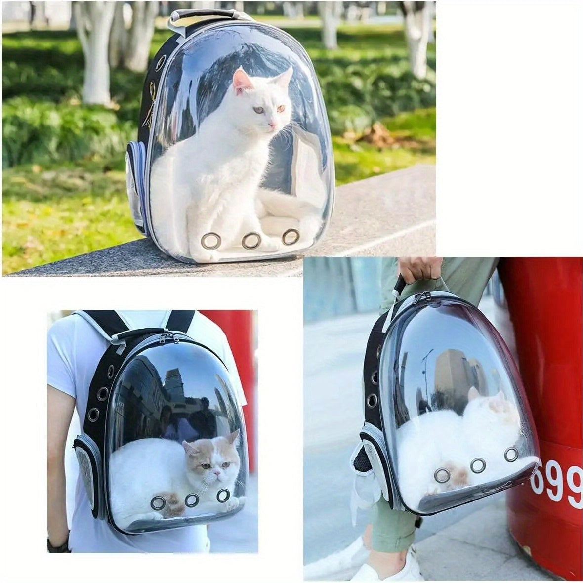 Compact cat carrier backpack with breathable design and secure zippered capsule for small pets, perfect for travel and outdoor activities.