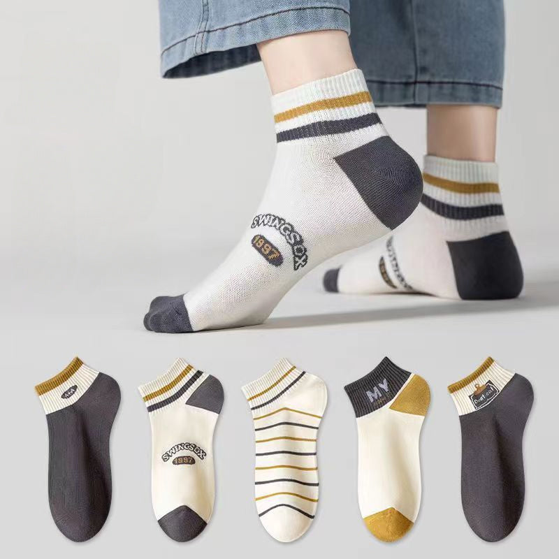 Men's 5 pairs of thin sweat-absorbing sports socks for spring and summer