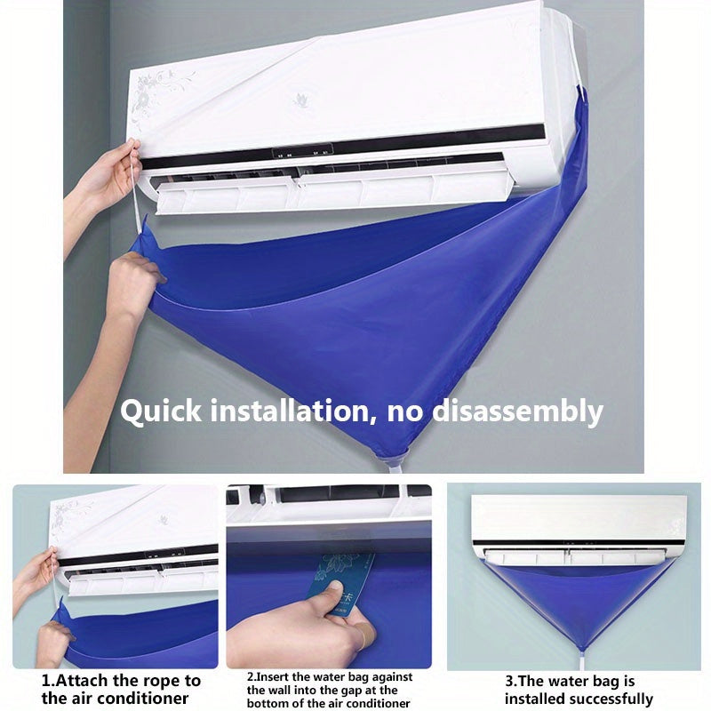 New air conditioner cleaning cover made of extra thick PVC material measuring 92.96cm, complete with a 280.42cm hose. Easy to install, no electricity required for use with heating and cooling systems.