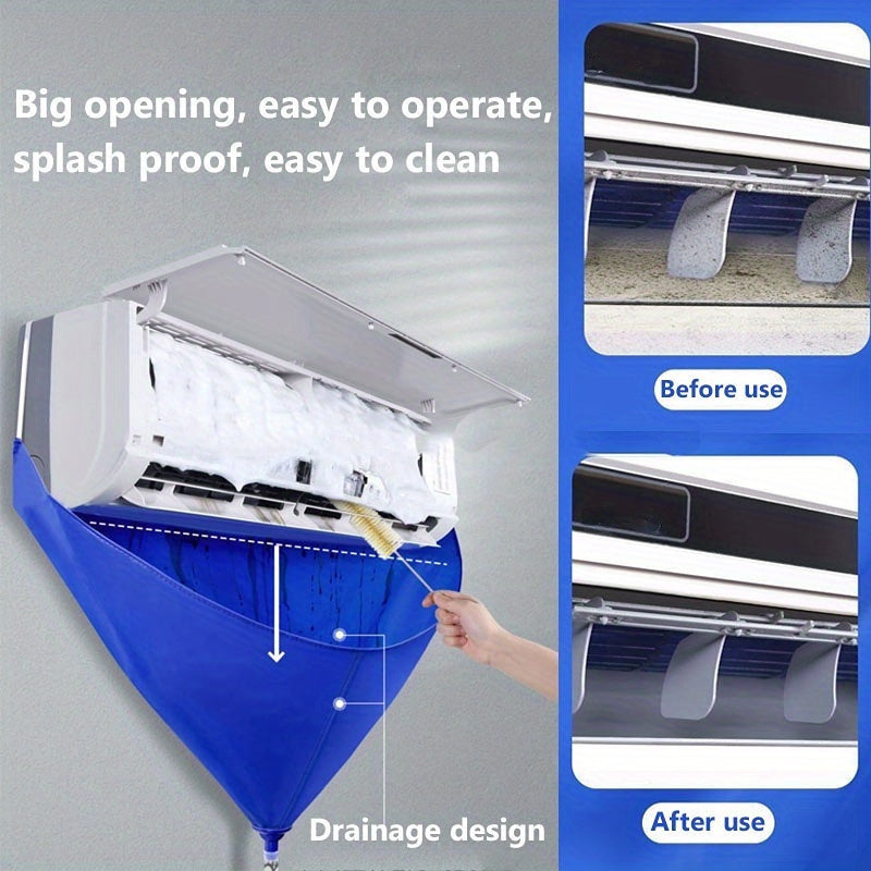 New air conditioner cleaning cover made of extra thick PVC material measuring 92.96cm, complete with a 280.42cm hose. Easy to install, no electricity required for use with heating and cooling systems.