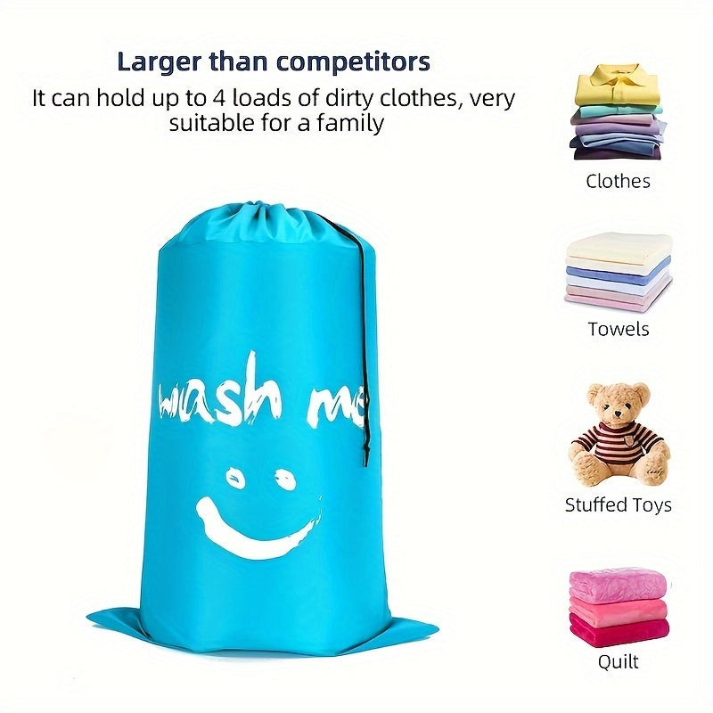 Large tear-resistant laundry bag with drawstring closure - dimensions: 60.96x91.44 cm. Ideal for storing dirty clothes at home or while traveling. Includes utility hooks for easy hanging.