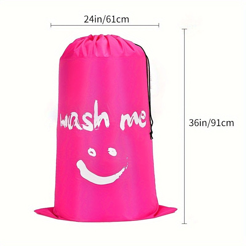 Large tear-resistant laundry bag with drawstring closure - dimensions: 60.96x91.44 cm. Ideal for storing dirty clothes at home or while traveling. Includes utility hooks for easy hanging.