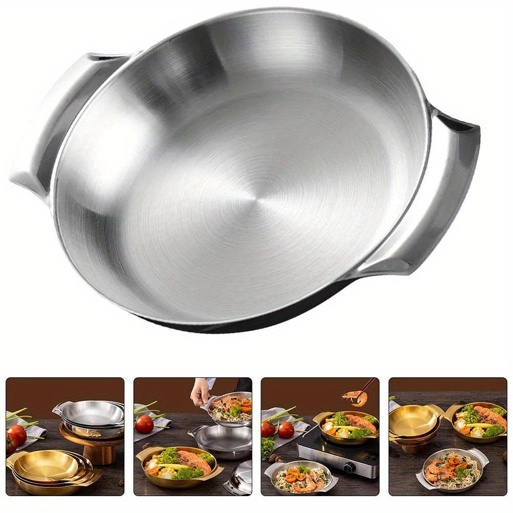 Multi-functional Stainless Steel Cooking Pan with Two Handles - Non-Stick Surface, Heat-Resistant for Cooking Seafood, Hot Pot and More - Effortless to Clean