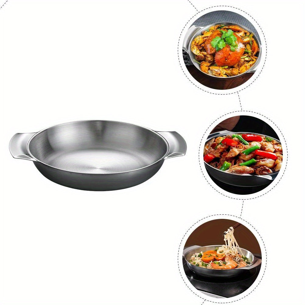 Multi-functional Stainless Steel Cooking Pan with Two Handles - Non-Stick Surface, Heat-Resistant for Cooking Seafood, Hot Pot and More - Effortless to Clean