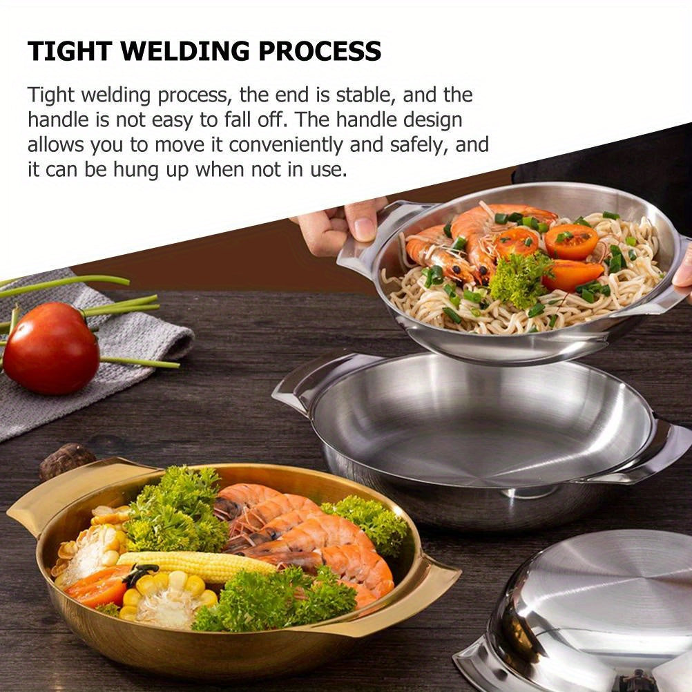 Multi-functional Stainless Steel Cooking Pan with Two Handles - Non-Stick Surface, Heat-Resistant for Cooking Seafood, Hot Pot and More - Effortless to Clean