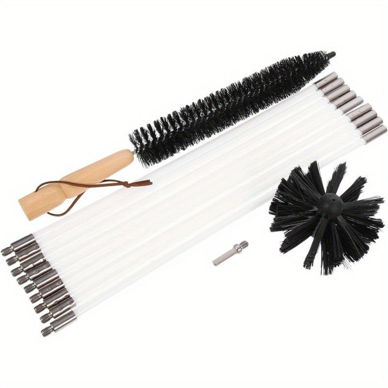 Portable Chimney Cleaning Brush Set - Includes Durable Galvanized Iron Wire Brushes and Ergonomic Plastic Handle for Convenient Ventilation and Duct Cleaning - Features Easy-to-Use Handle and Special Functions