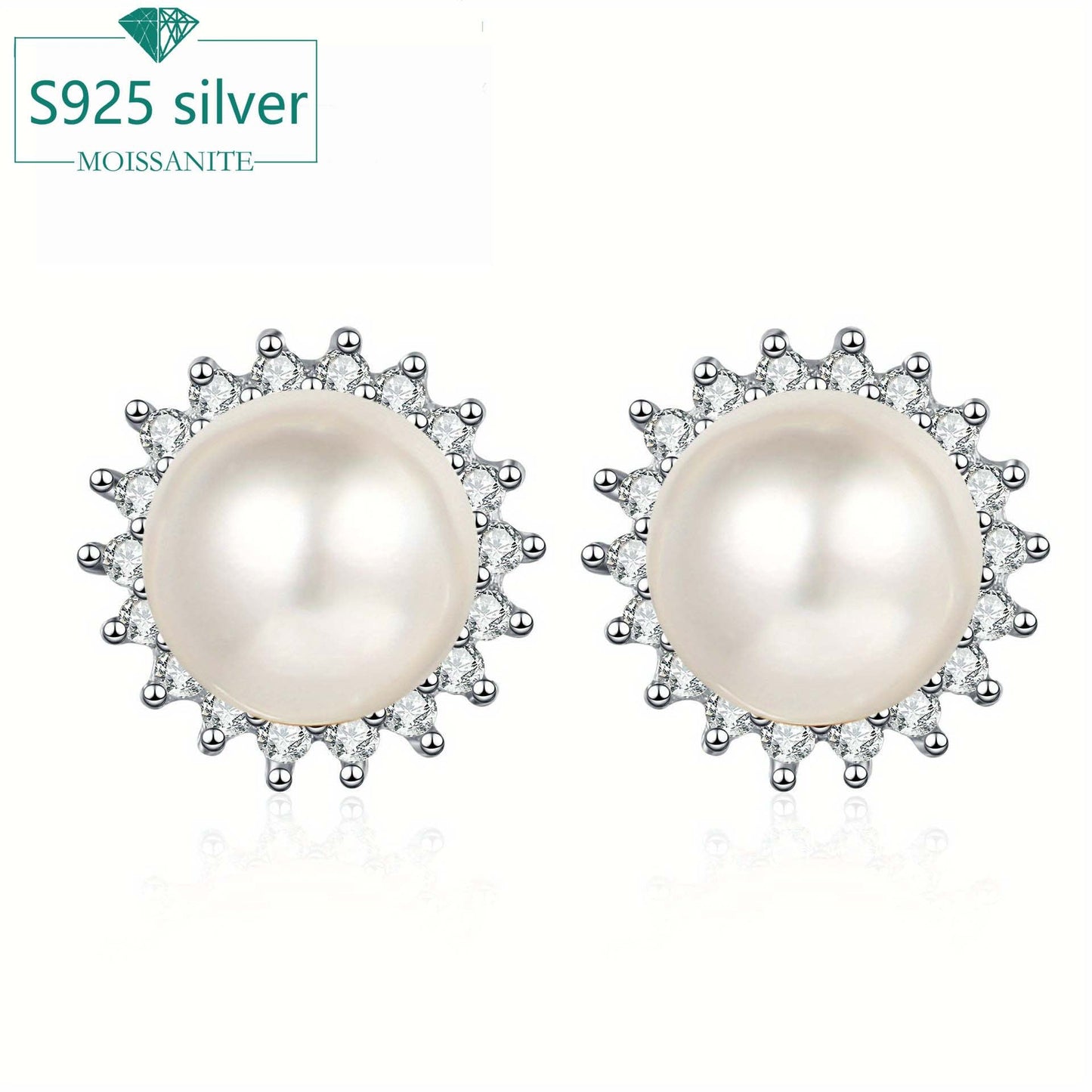 Sunflower earrings with Mozambique diamond freshwater pearls and 925 silver, totaling 0.42 carats. These earrings exude simplicity and elegance with a touch of European and American light luxury. Perfect for a unique gift for men or women, whether it's