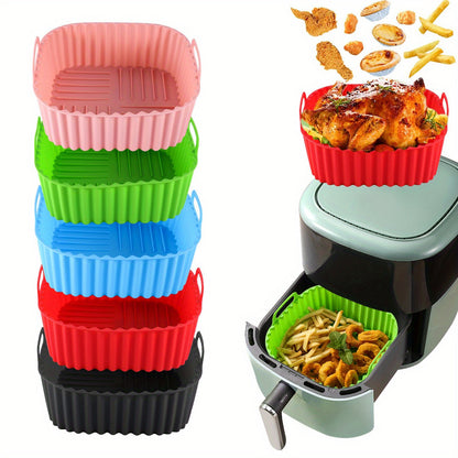 1pc Colorful Reusable Silicone Air Fryer Liner - 20.32cm Square, Fits 4-7 Qt Air Fryers, Oven & Microwave Safe, Easy to Clean & Non-Stick - Ideal for Healthy Cooking, Grilling, Roasting -