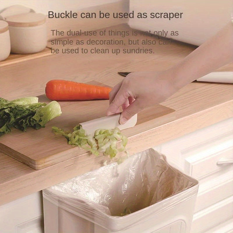 Thickened, foldable kitchen trash can hangs inside cabinet for storage without bending.