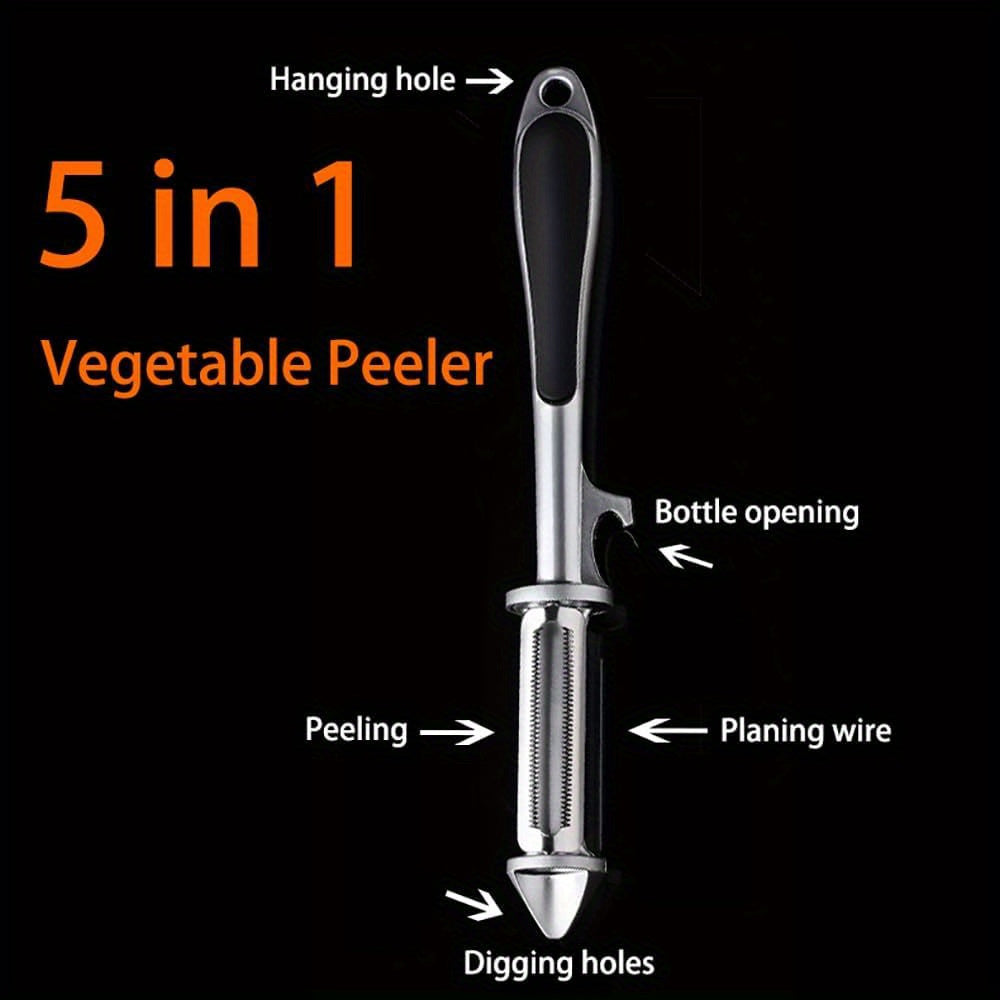 Set of 2 Stainless Steel Peelers - Versatile 5-in-1 Peeler for Vegetables & Fruits with Bottle Opener - Ideal Tool for Peeling Carrots, Zucchini, Cucumbers, Potatoes - Must-Have Kitchen Accessory