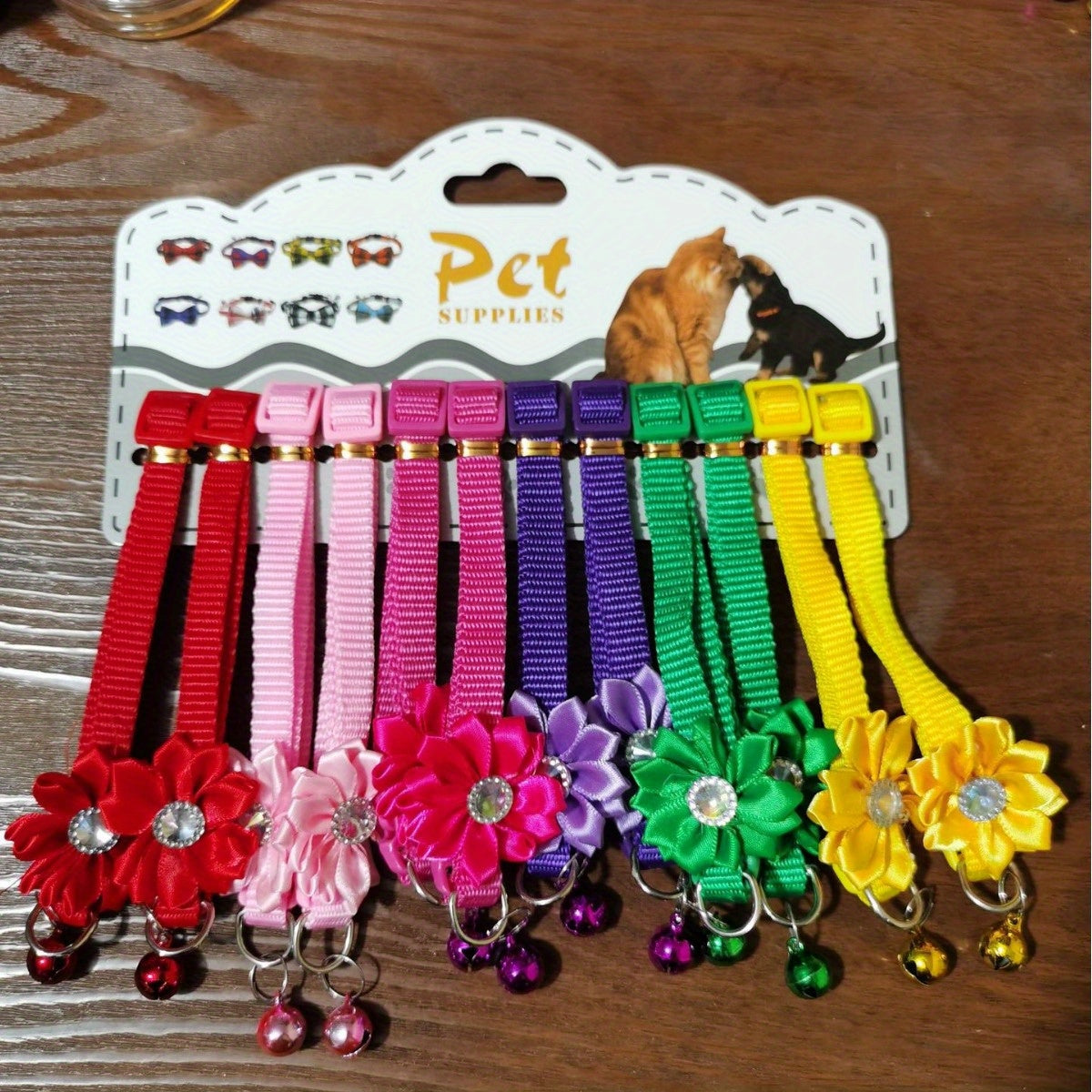 12 Sunflower Pet Collars with Bells - Adjustable Polyester Neckwear for Dogs and Cats