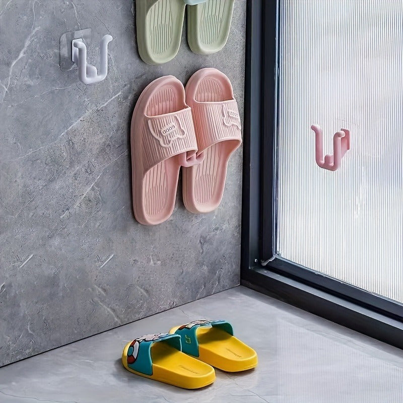 Wall-mounted slipper holder for bathroom, home, or dorm. No electricity required. Saves space.