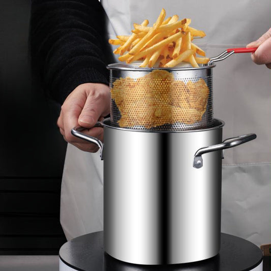 Stainless Steel Deep Fryer Pot with Strainer Basket - 3L Capacity, Ideal for Boiling, Frying, and Making Soup - Suitable for Induction Cooktops