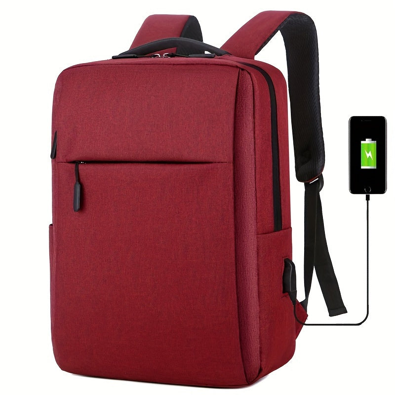 JUMAHE Versatile Laptop Backpack with USB Charging Port is made of durable polyester, machine washable, and perfect for business travel and school. Available colors: red, gray, blue, black.