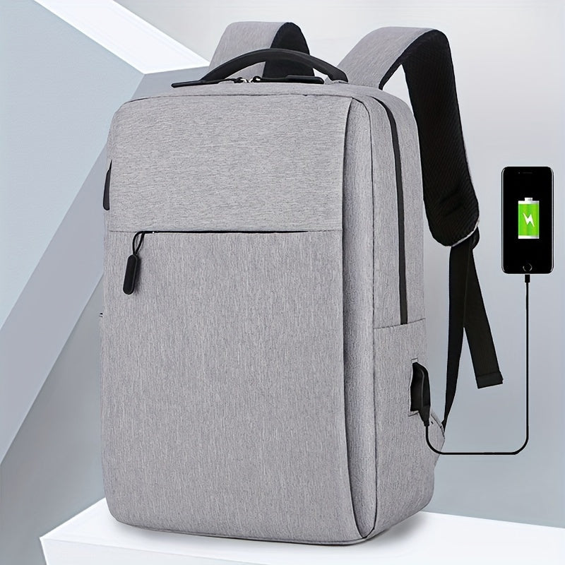 JUMAHE Versatile Laptop Backpack with USB Charging Port is made of durable polyester, machine washable, and perfect for business travel and school. Available colors: red, gray, blue, black.