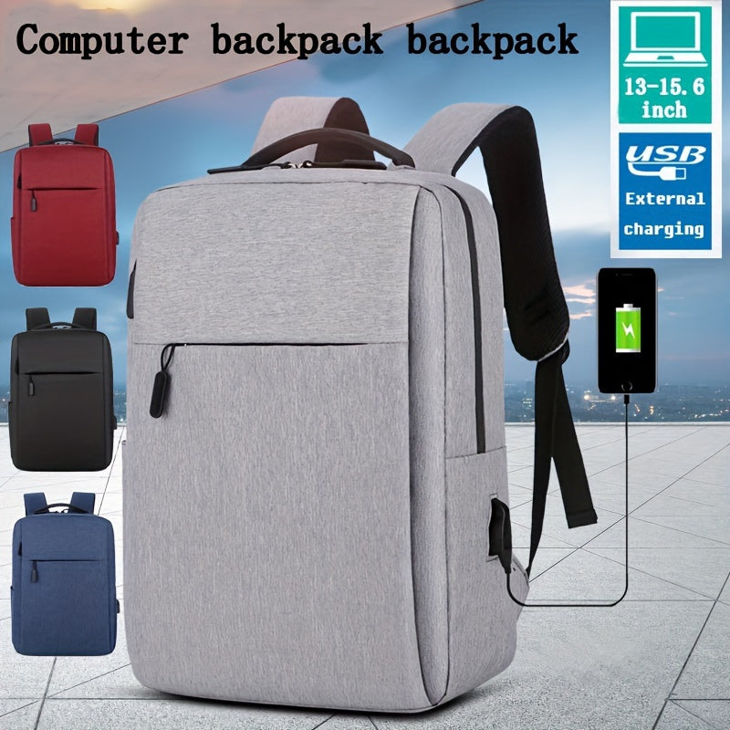 JUMAHE Versatile Laptop Backpack with USB Charging Port is made of durable polyester, machine washable, and perfect for business travel and school. Available colors: red, gray, blue, black.