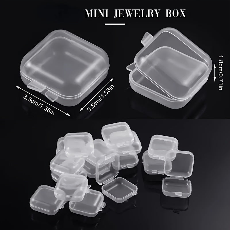 20 clear plastic jewelry storage boxes with lids for earrings and small craft projects, ideal for organizing accessories.