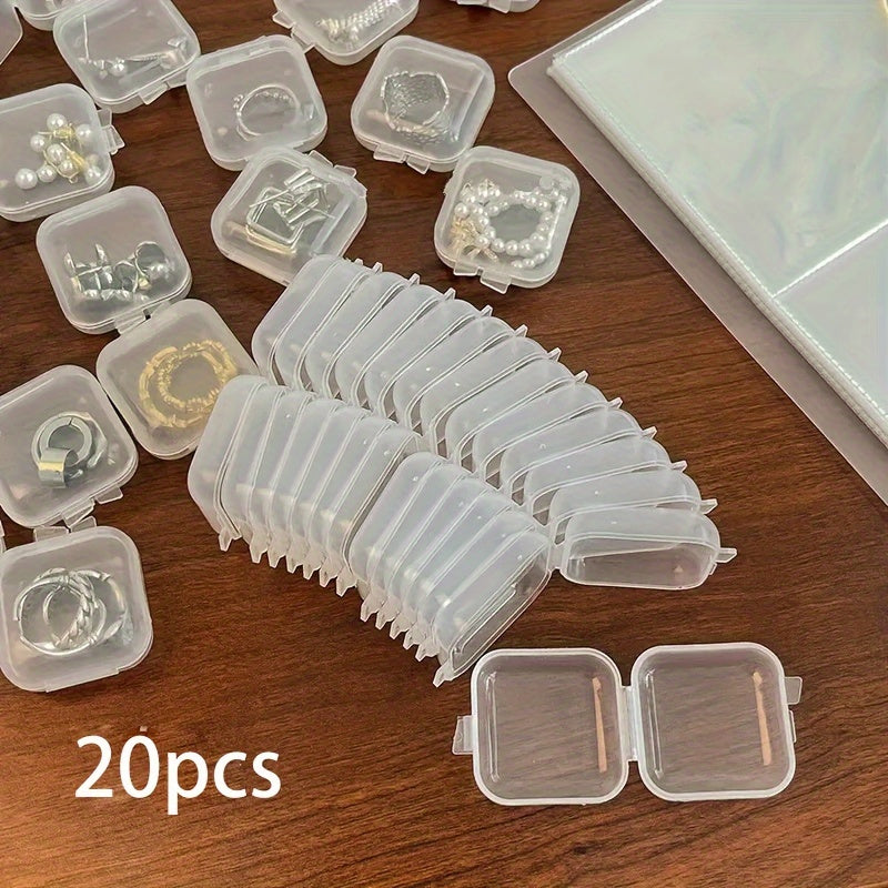 20 clear plastic jewelry storage boxes with lids for earrings and small craft projects, ideal for organizing accessories.