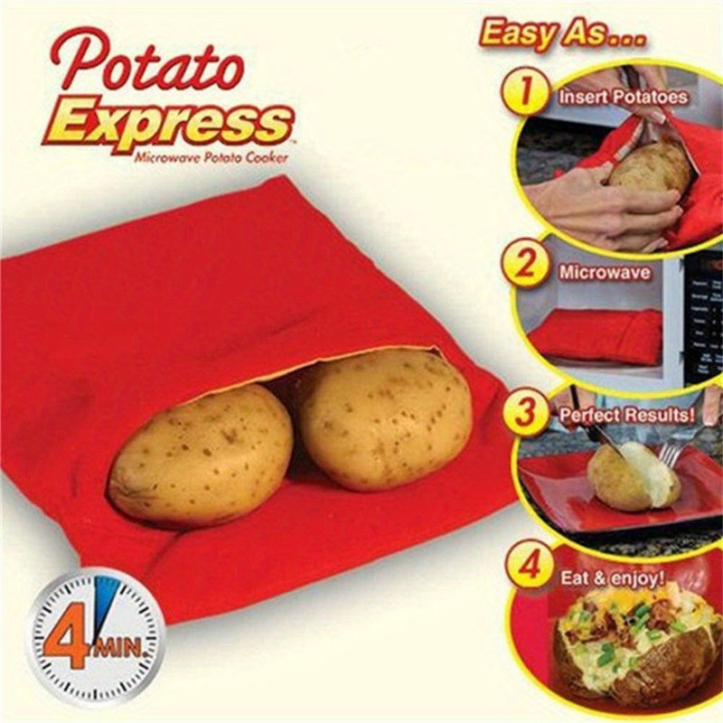 Potato Express Reusable Microwave Cooker Bag - Multi-layer Food Safe Pouch for Cooking Potatoes, Sweet Potatoes, Corn - No Electricity Required, Simple to Clean