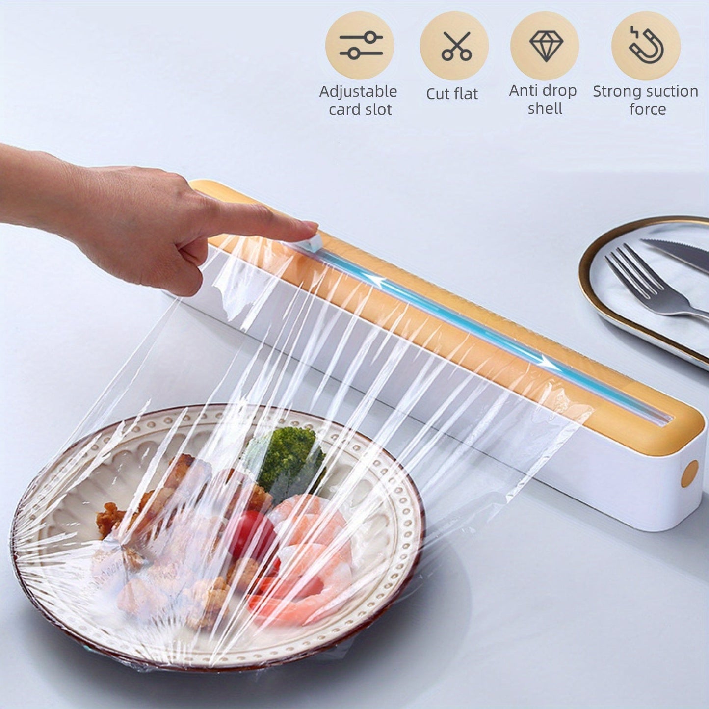 Kitchen Wrap Cutter with a Dual-Sided Sliding Blade Cutting Box, Wall-Mounted Design with Suction Cup, Made of ABS Material, Ideal for Home and Commercial Use - 1 Piece