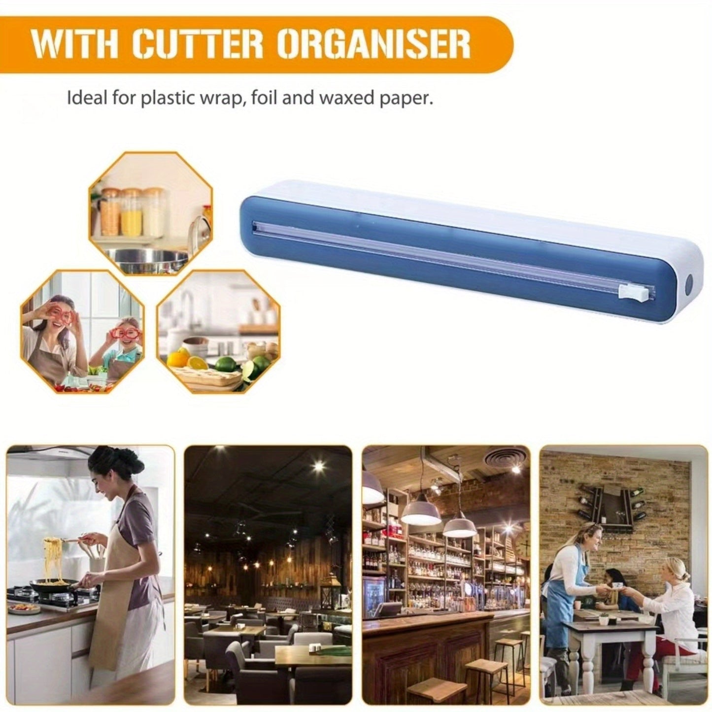 Kitchen Wrap Cutter with a Dual-Sided Sliding Blade Cutting Box, Wall-Mounted Design with Suction Cup, Made of ABS Material, Ideal for Home and Commercial Use - 1 Piece