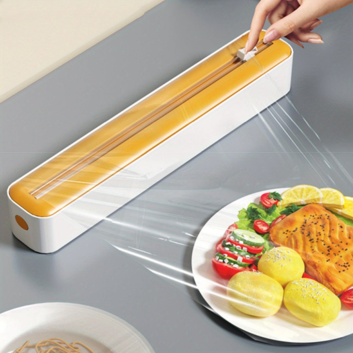 Kitchen Wrap Cutter with a Dual-Sided Sliding Blade Cutting Box, Wall-Mounted Design with Suction Cup, Made of ABS Material, Ideal for Home and Commercial Use - 1 Piece