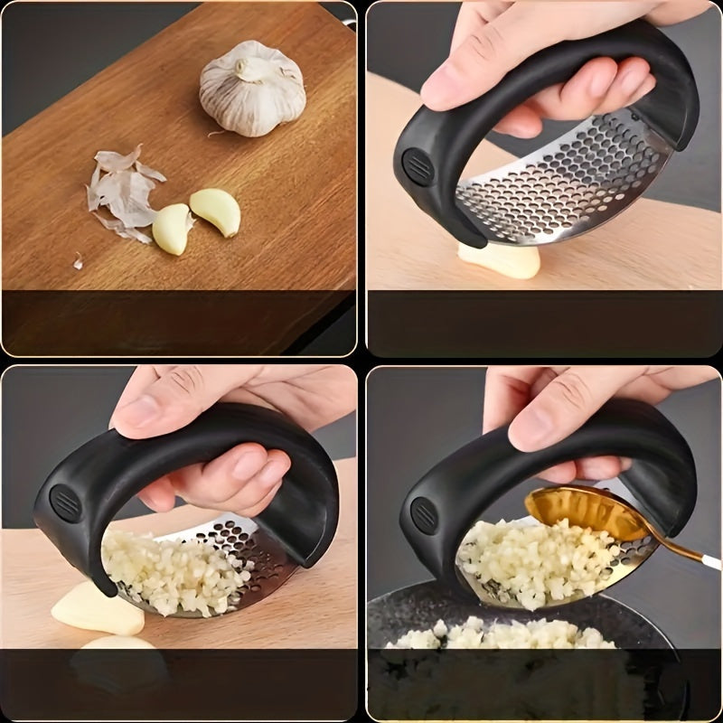 Efficient and ergonomic stainless steel garlic press for easy food prep.