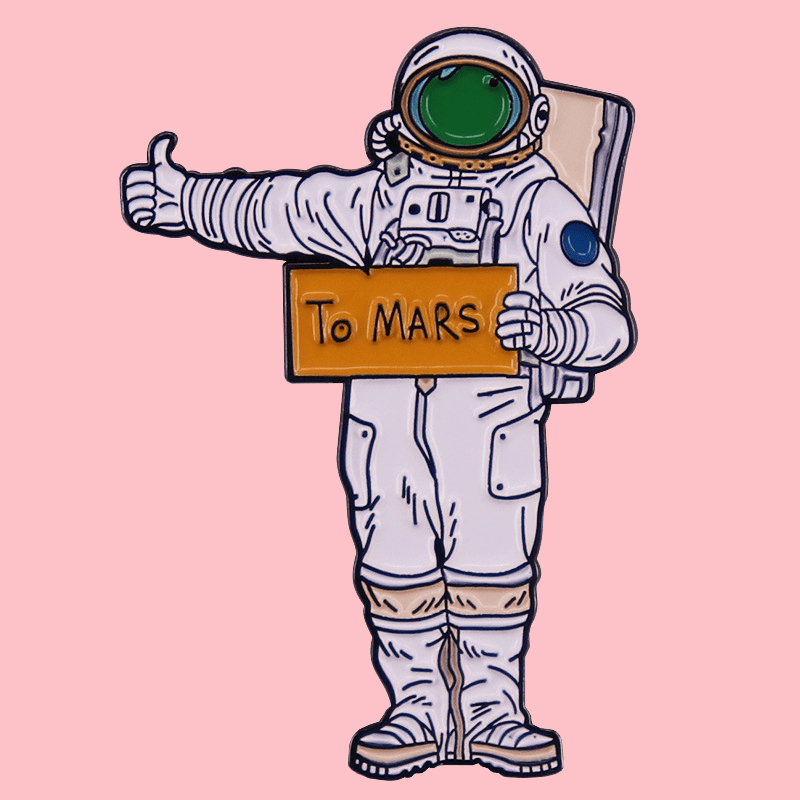 One adorable enamel pin featuring an astronaut design, made from alloy material. Perfect for adding a touch of space-themed flair to clothing or backpacks. A must-have for any Mars enthusiast!