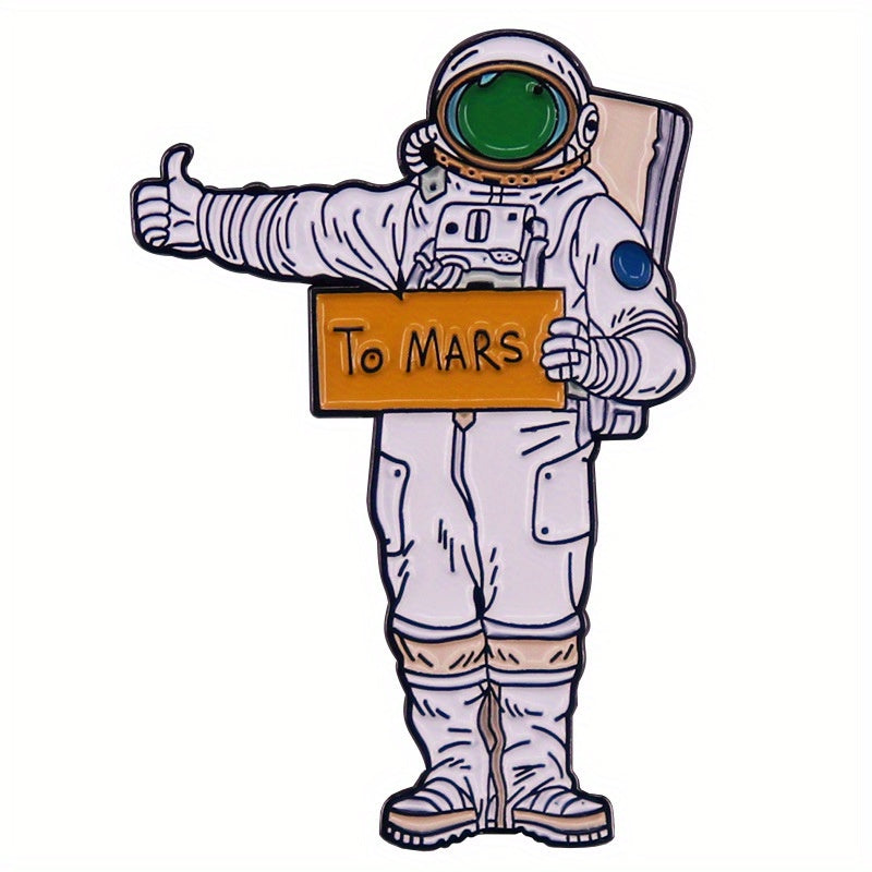 One adorable enamel pin featuring an astronaut design, made from alloy material. Perfect for adding a touch of space-themed flair to clothing or backpacks. A must-have for any Mars enthusiast!