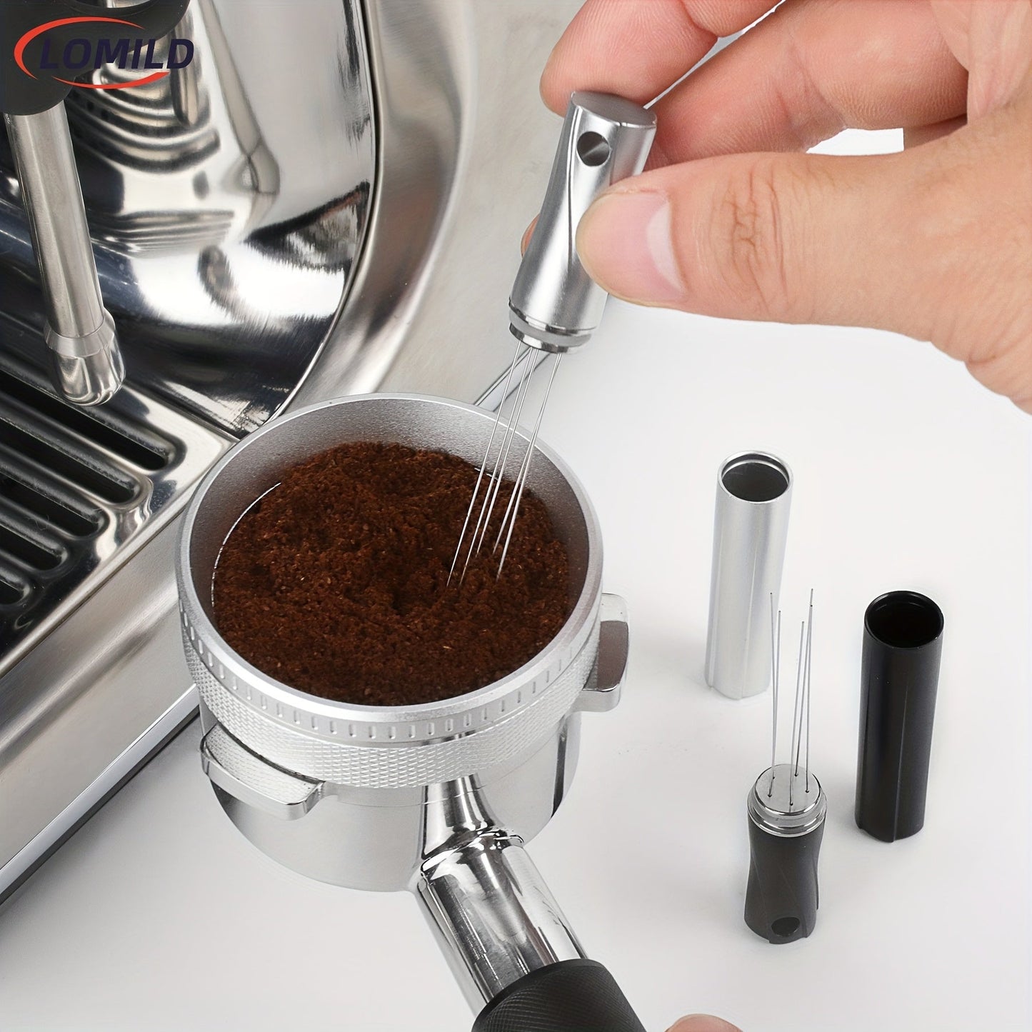 Улучшите свой кофейный опыт с помощью LOMILD Hexagon Espresso Stirrer - блендера для кофейного порошка с 5 иглами и диаметром 0,4 мм, изготовленного из прочного алюминия и нержавеющей стали, разработанного для бариста.