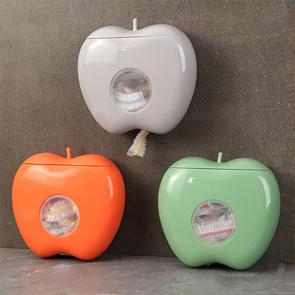 Apple-shaped wall-mounted storage organizer for plastic wrap and food covers. Unique closure, non-waterproof.