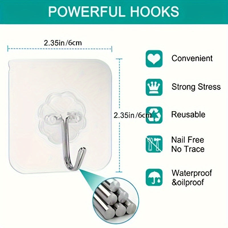 10pcs Traceless Punch-Free Wall Hooks for hats, keys, towels. Easy install organizer for bathroom, bedroom, office, kitchen.