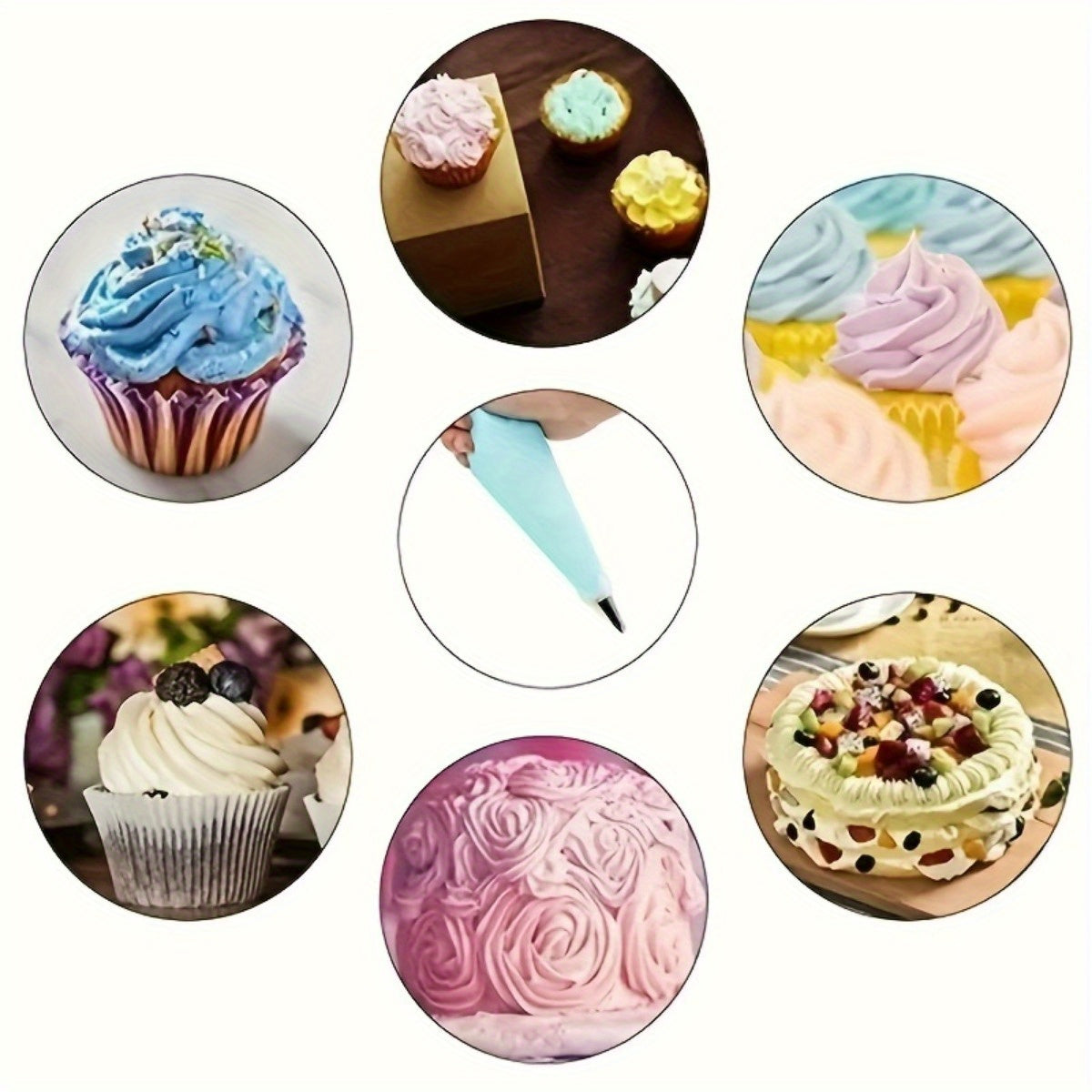 Set of 38 stainless steel icing and piping tips in a storage box - contains 32 icing nozzles, 2 converters, 2 flower nails, and 2 piping bags for cake decorating, cupcakes, baking, and kitchen gadgets.