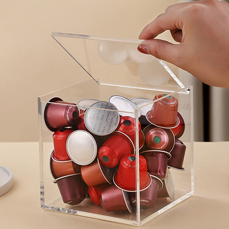 1pc Acrylic Coffee Pod Storage Box with Flip Top Lid - Transparent Dustproof Organizer for Capsules