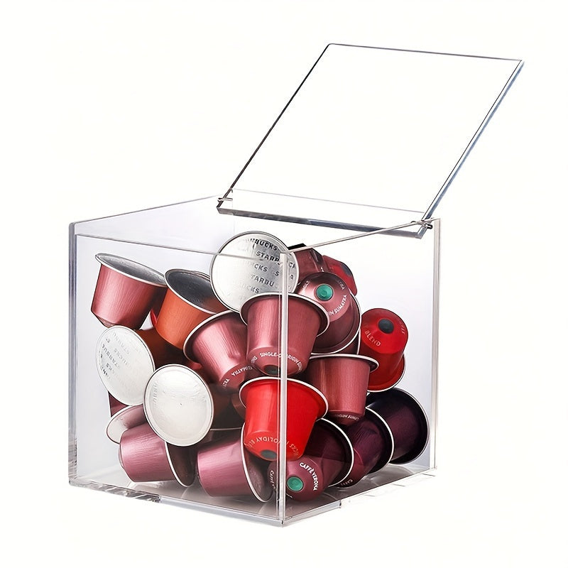 1pc Acrylic Coffee Pod Storage Box with Flip Top Lid - Transparent Dustproof Organizer for Capsules