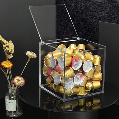 1pc Acrylic Coffee Pod Storage Box with Flip Top Lid - Transparent Dustproof Organizer for Capsules