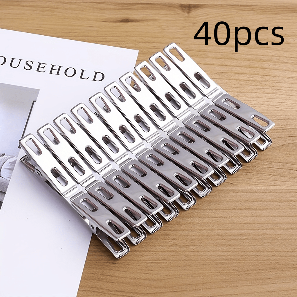 Set of 10/20/40 Heavy Duty Stainless Steel Clothespins and Binder Clips - Perfect for Hanging Clothes, Socks, Sealing Food, and Displaying Photos - High-Quality Metal Clips for Daily Use.