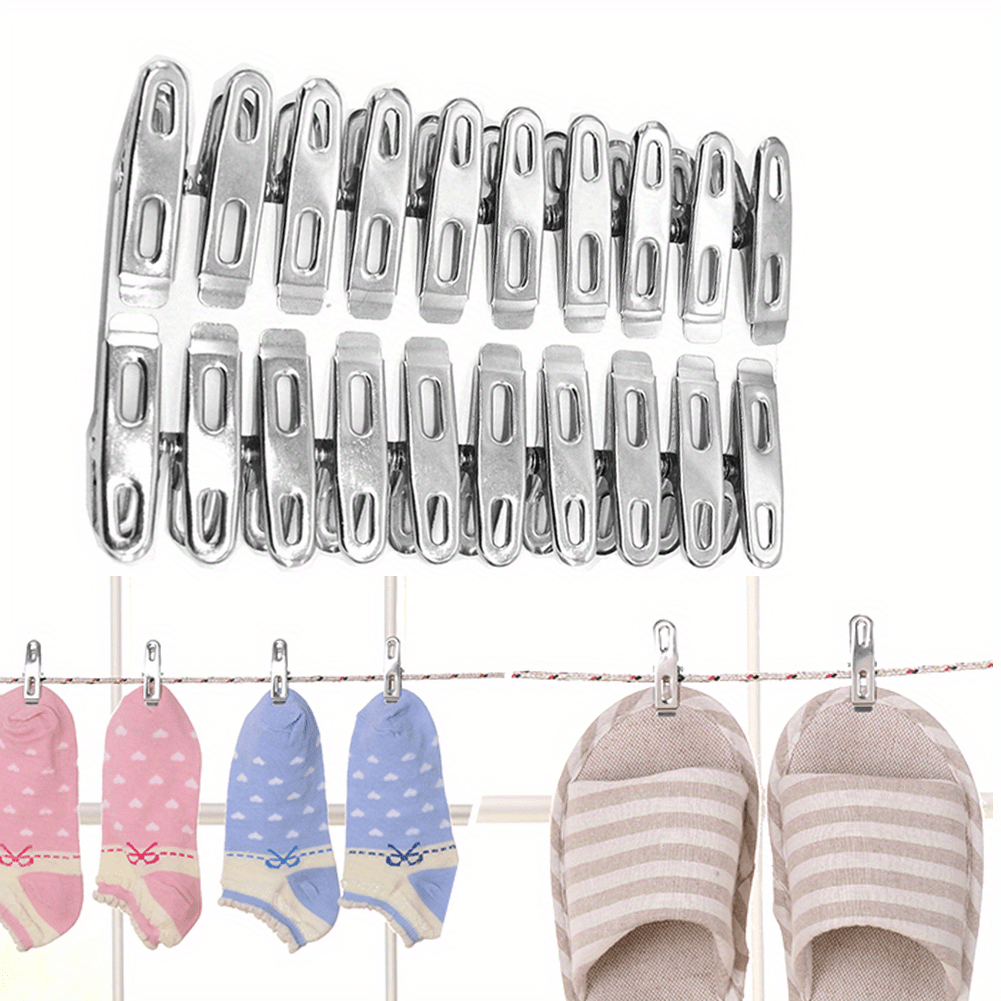 Set of 10/20/40 Heavy Duty Stainless Steel Clothespins and Binder Clips - Perfect for Hanging Clothes, Socks, Sealing Food, and Displaying Photos - High-Quality Metal Clips for Daily Use.