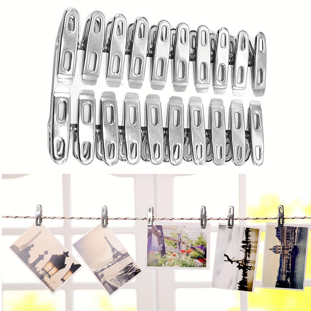 Set of 10/20/40 Heavy Duty Stainless Steel Clothespins and Binder Clips - Perfect for Hanging Clothes, Socks, Sealing Food, and Displaying Photos - High-Quality Metal Clips for Daily Use.