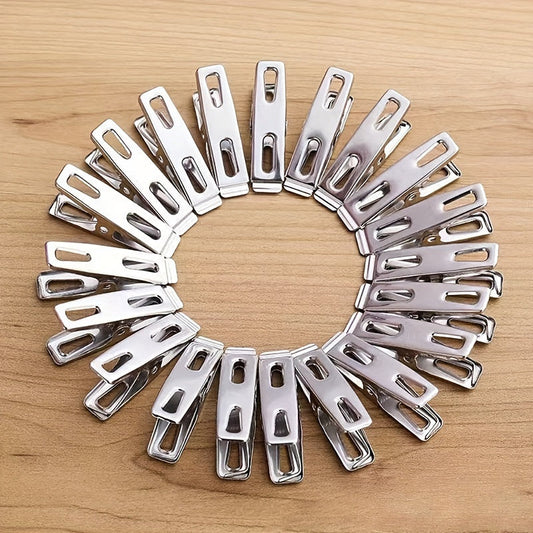 Set of 10/20/40 Heavy Duty Stainless Steel Clothespins and Binder Clips - Perfect for Hanging Clothes, Socks, Sealing Food, and Displaying Photos - High-Quality Metal Clips for Daily Use.